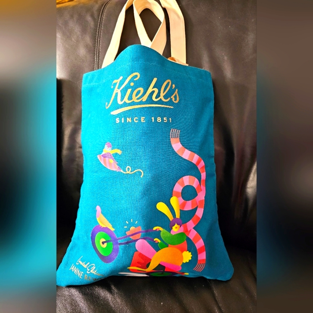 Kiehls Limited Edition Janine Rewell Teal Canvas Tote NWOT